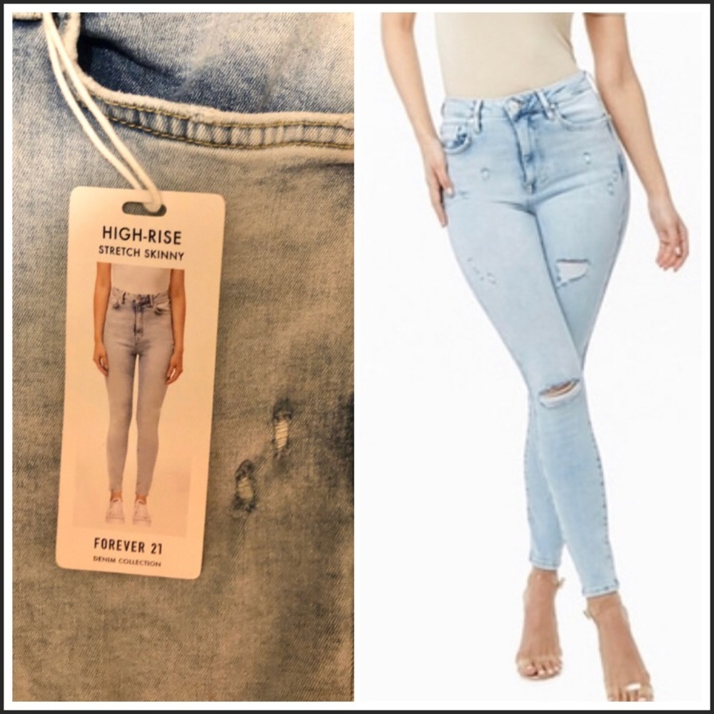 Forever21 High Rise Skinny Distressed Jeans Size30